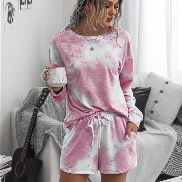 🆕Pink Tie Dye Lounge Set Shorts w/ Pockets - Picture 5 of 7